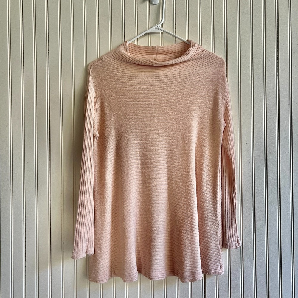 We The Free/Free People Ribbed Cowl Neck Long Sleeve‎ Top – Size XS – Peach Pink